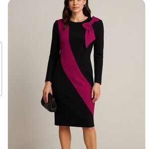 Leslie Lucks Vintage 80's Dress Size 12 Black and Magenta Bow